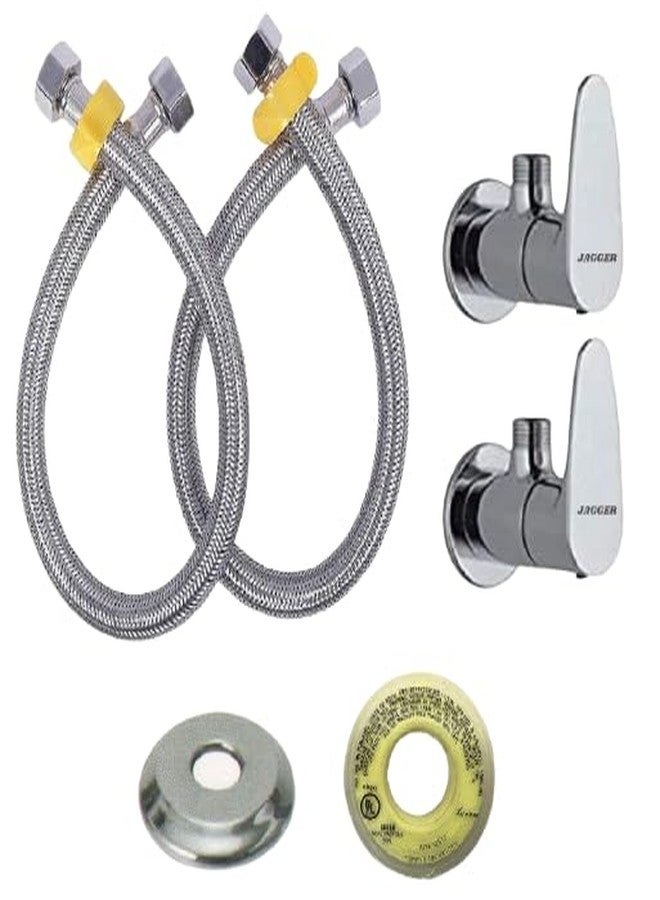 JAGGER JAG158 Connection Pipe with Angle Valve for Bathroom Geyser/Toilet Flush/Wash Basin Connection (with Wall Flange and Teflon Tape) (Fusion) - Image 1